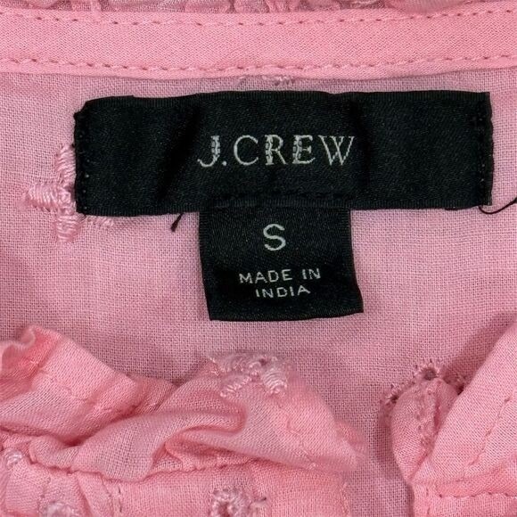 J.Crew Womens Pink Embroidered Ruffle Bib Eyelet Blouse Size S Prairie Soft Girl - Picture 8 of 10